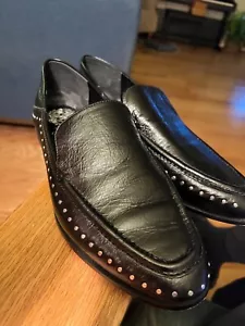 Vince Camuto Studded Loafers Women 8 M Black Leather Jendeya Slip On Flats - Picture 1 of 22