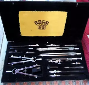 Vintage 1960s BOFA Shanghai, Chrome-plated Tech. Drawing Compass Set & Hard Case - Picture 1 of 10
