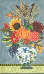 Needlepoint Handpainted Kelly Clark Autumn Floral w/ Stitch Guide - Picture 1 of 4