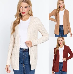 Women's Long Sleeve Open Front Sweater Soft Knit Cotton Long Cardigan - Picture 1 of 16