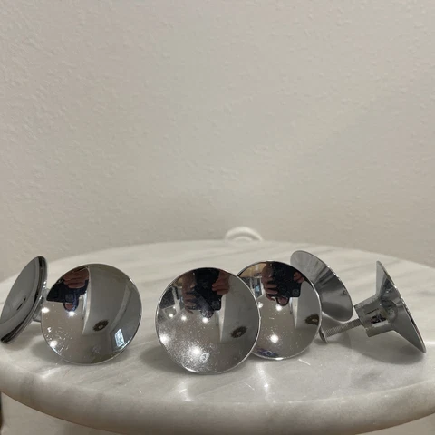 Lot of  6  Vintage Mid Century Chrome Kitchen Bathroom Cabinet Door Pull Knob Cover
