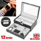 Mens 12 Grid Leather Watch Display Case Jewellery Rings Storage Holder Box