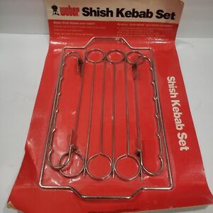 NOS 1984 Weber Shish Kabob 6 Piece Set #28647 Made In USA fits 18.5" & Up Grills