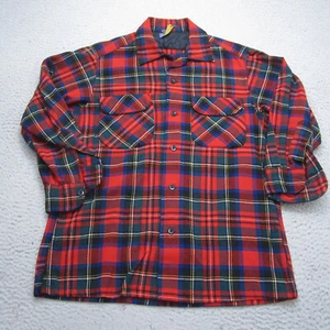 Camisa de Tablero Pendleton De Colección Para Hombres S Rojo Lazo Cuello de Campamento Lana Abotonada Años 60 - Imagen 1 de 14