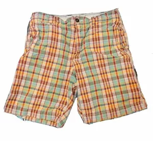 American Eagle Outfitters size 34 Burgundy Yellow Green Plaid Shorts Mens - Picture 1 of 7