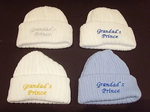 Baby Knitted Wool Embroidered Personalised Hat With Saying Grandad's Prince  - Picture 1 of 11