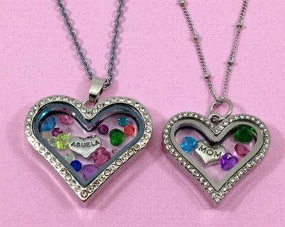 Medallón de vidrio collar cadena GRAN CORAZÓN en forma de conjunto de inicio en blanco vacío sala de estar Foto 1 de 4