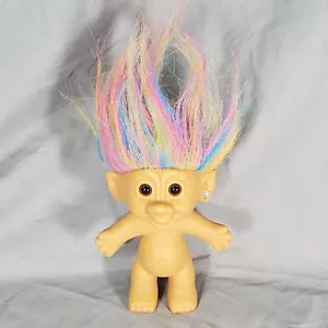 Rainbow Hair Troll Doll Toy Bright of America Rhinestone Earring Vintage - Picture 1 of 7