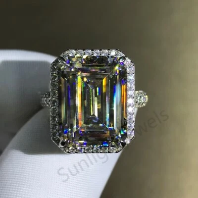 RARE 29.50 Ct Emerald Cut Certified Off White Treated Diamond 925 Silver Ring - Image 1 of 4