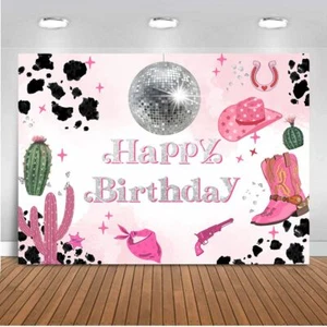 Cowgirl Happy Birthday Backdrop Disco Cowgirl Party Decorations Let's Go Girl... - Picture 1 of 7