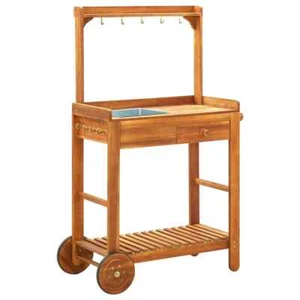 NNEVL Garden Kitchen Trolley Solid Wood Acacia 92x43.5x141.5 cm - Picture 1 of 10