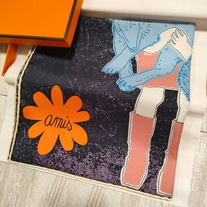 Unused HERMES Petit Carre 45 AMIS POUR LA VIE Silk Pocket square Scarf 42cm 1023 - Picture 1 of 22