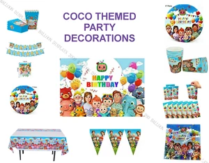COCOMELON Birthday Party Supplies Tableware Decorations Balloons Banner Plates - Picture 1 of 13
