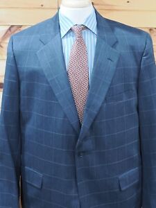 Holland & Sherry Savile Row London Gray Windowpane Wool Suit Size 48L