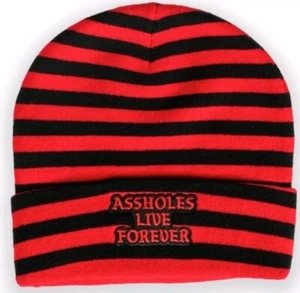 A$$holes Live Forever ALF Linda Finegold Red & Black Striped Beanie Hat - Picture 1 of 3