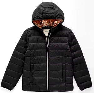NEW ThereAbouts Hooded Jacket Little Girls Size XXS 4-5 Packable Puffer Black - Picture 1 of 17