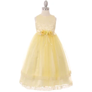 GELB Größe 8 Blumenmädchen Kleid Hochzeit Geburtstag Party Abschluss Brautjungfer - Bild 1 von 2