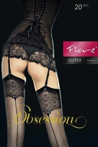 Fiore Vesper women's nylon garter stockings coloured patterned rim 20 den Black - Picture 1 of 10