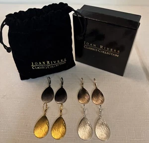 4 Vtg Joan Rivers Silver Rose Gold Gun Metal Teardrop Dangle Lever Back Earrings - Picture 1 of 6
