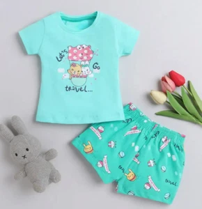 Girls Blue Graphic Print T-Shirt and Shorts Set - Picture 1 of 1