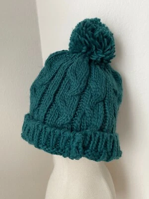 Superbe Bonnet Laine acrylique Vert Sapin Pompon Neuf étiqueté Taille unique ! - Photo 1/4