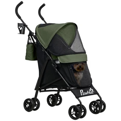 PawHut Lightweight Foldable Dog Stroller for Mini Dogs, Dark Green - Image 1 of 4