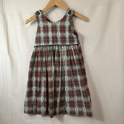 Vintage Judy Lynn Kids Girls  Size 6 Dress Jumper Christmas tree plaid - Image 1 of 4