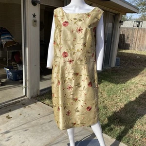 50s 60s gold beige velvet floral silk knee-length wiggle pencil dress size 2XL - Picture 1 of 17