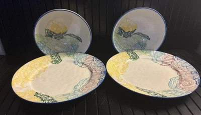 Chic Set of 4 Anthropologie Radiant Petal Serveware 2 Bowls 6"/ 2 Plates 8.5" - Image 1 of 4