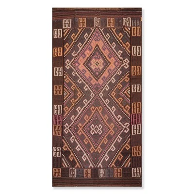 Afghan Kilim Southwestern Hand Woven Oriental Area Rug Brown 6'4"x11'8" Runner - Image 1 of 2