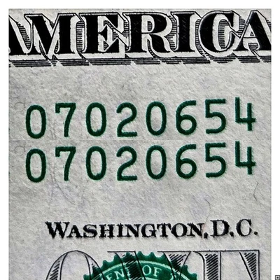 Same Matching Serial Number $1 Bill. Duplicate Serial Number. Unique Dollar. - Image 1 of 4