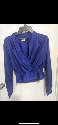 Blusa Liberated Lady Vintage Para Mujer Talla 12 Azul Manga Larga Hecha en EE. UU. Foto 1 de 4