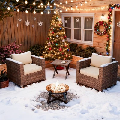 EAGLE PEAK 3 Piece Wicker Patio Bistro Set Outdoor Chairs & Side Table - Image 1 of 4