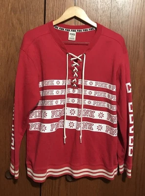 Женская толстовка Victoria Secret розовый размер большой верхняя рубашка красный белый принт - Изображение 1 из 4