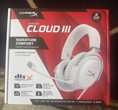 HyperX Cloud III Wired Gaming Headset Mic, PC/Xbox/PlayStation 4/5/Switch, White - Image 1 of 4