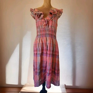 Lauren Jeans Co Ralph Lauren Dress Size 10 Fall Plaid Ruffle Cotton Lined Midi - Picture 1 of 9