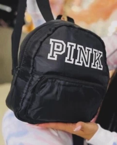 Victoria's Secret PINK Quilted Mini Backpack Full Logo Black - Picture 1 of 4