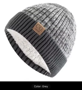 New Unisex Two-Tone Winter Hats Add Fur Lined Men And Women Fashion Warm Beanie - Picture 1 of 7