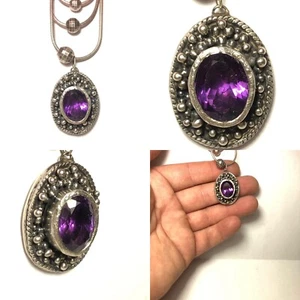 143 Ct Tw Natural Large Brazilian Amethyst 925 Sterling Silver Pendant Necklace - Picture 1 of 16