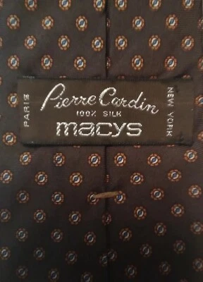 Corbata formal Pierre Cardin Macy's New York para hombre marrón dorado toda seda vintage   Foto 1 de 4