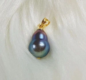 Beautiful Natural 10.5*11.5mm South Sea black Baroque Pearl Pandent 14K -Y - Picture 1 of 6