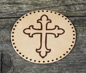 Cross leather patch, Religious sew, Christian accessories, Leather accessories. - Picture 1 of 5