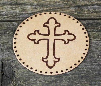 Cross leather patch, Religious sew, Christian accessories, Leather accessories. - Image 1 of 4