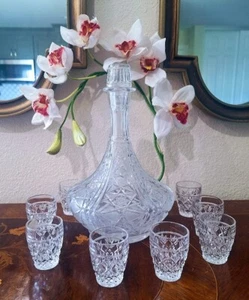 Vintage Bohemia Cut Crystal Ship Liquor Decanter 8 Shots - Picture 1 of 13