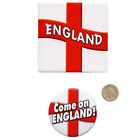 ENGLAND BADGE SET 7 Set Of Come On Pins Waterproof St George Flag Design UK