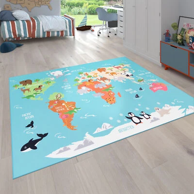Tappeto da gioco per la cameretta dei bambini, colorato, mappa del mondo, globo, - Immagine 1 di 4