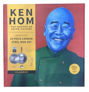 Ken Hom Non Stick Carbon Steel Wok 31cm, Set of 10 Pieces Gift Boxed NEW - Picture 1 of 3