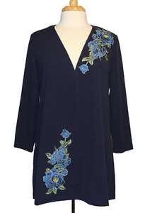 New HSN Slinky Brand Navy Floral Luxe Crepe Duster Sz XS #652650 - Picture 1 of 3