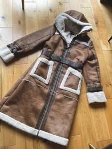 Karen Millen Sz 10 Maxi Faux Suede & Sheep Wool Coat New In Tan Was £400 Nwt - Picture 1 of 14