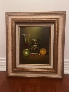Vintage Original Oil Painting Still Life Fruit Wine Gold Framed Artist Signed - Picture 1 of 3